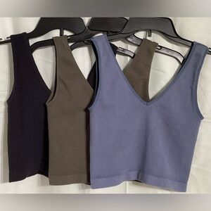 Women's V-Neck Ribbed Tank Top - Black, Olive, Blue. 3 for the price of one.WOW!